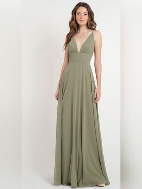 JENNY YOO.  Olive Green V-Neck Maxi Dress, SIZE 6